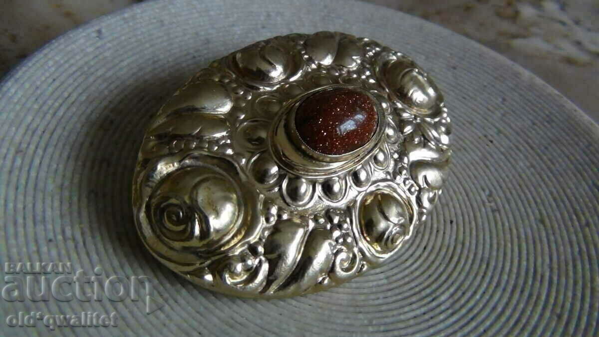 BROOCH, silver with stone, gilding, before 1920