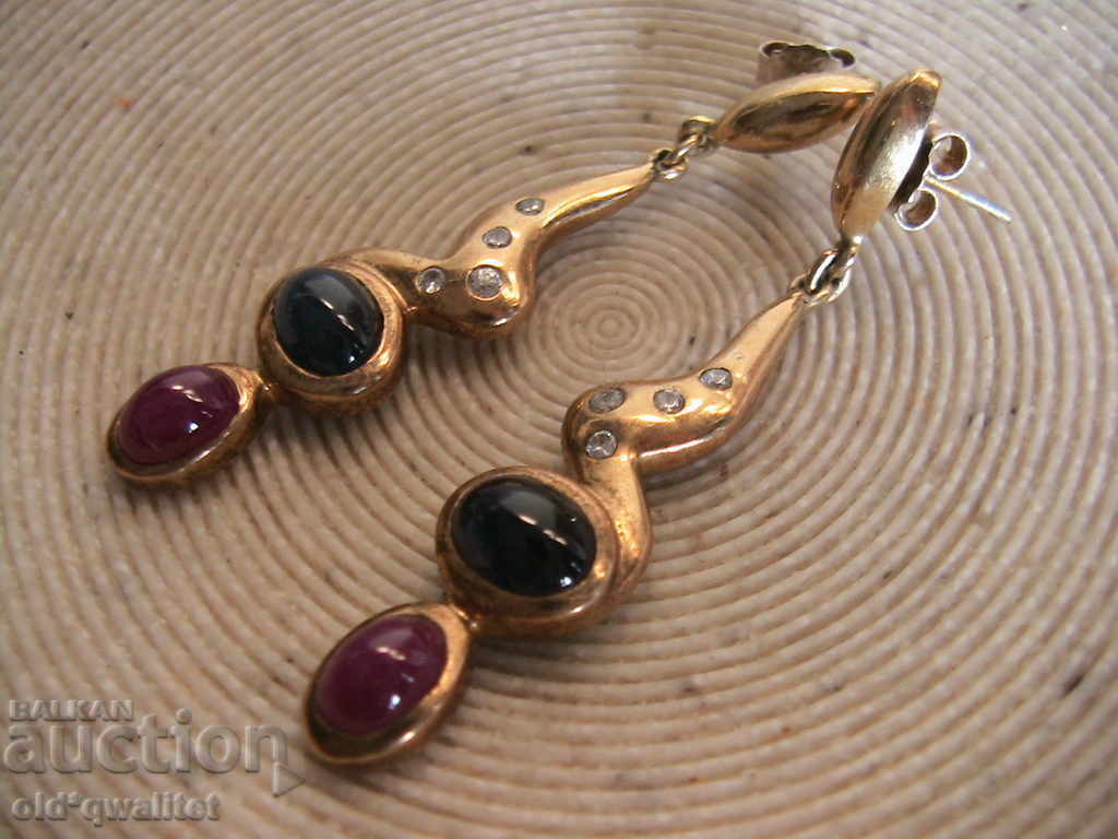 Auction Luxury silver earrings with gold, Ruby Sapphire, Silver 925 Auction Luxury silver earrings with gold, Ruby Sapphire, Silver 925