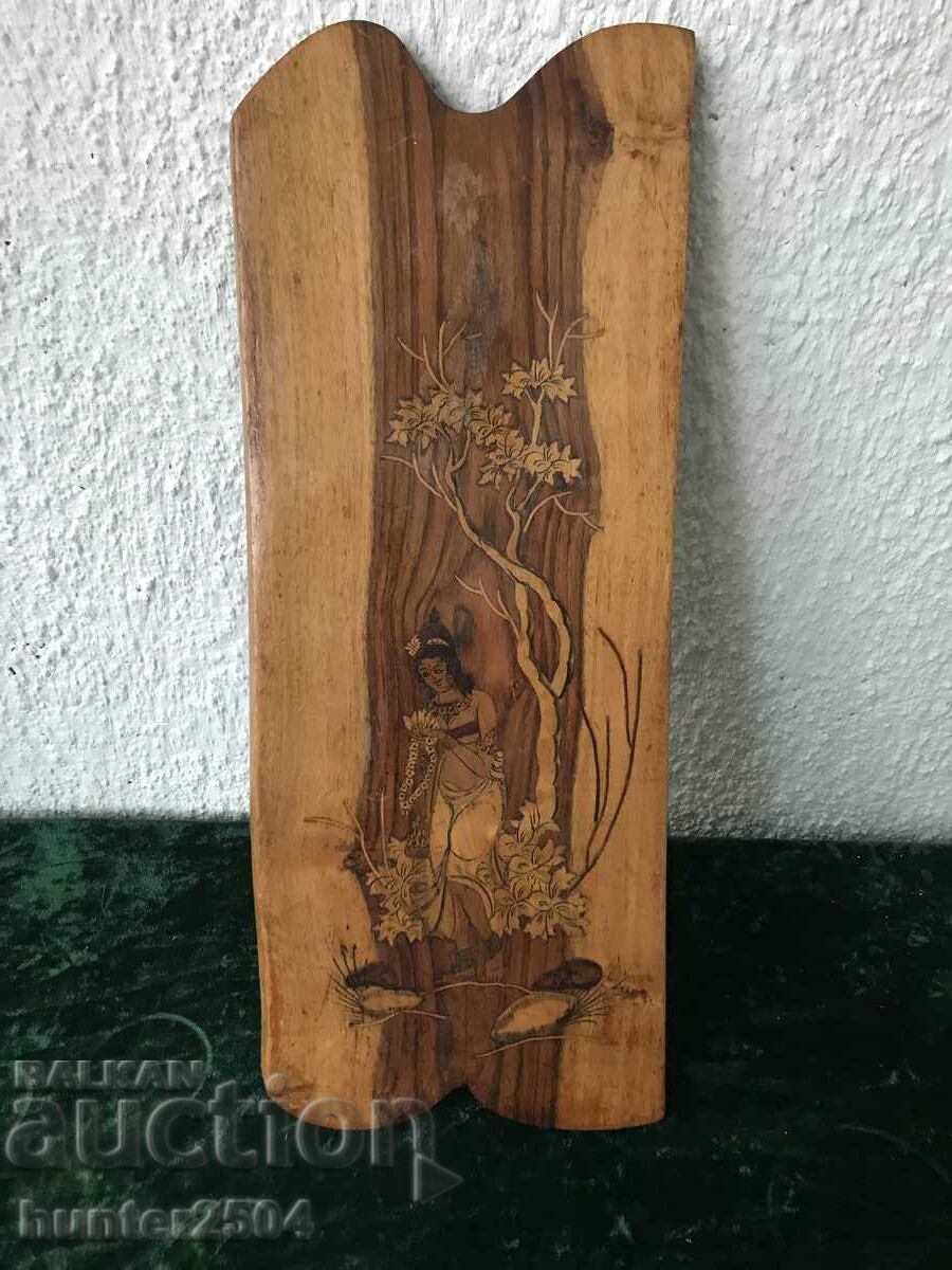Wood panel, hand-engraved
