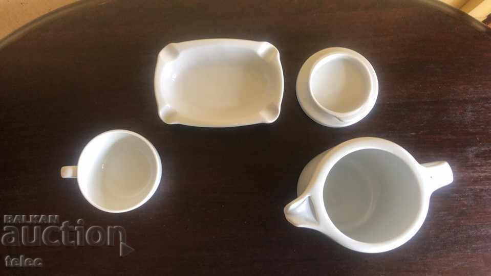 White porcelain set for coffee and ashtray, with markings with price 12.00 BGN | € 6.14