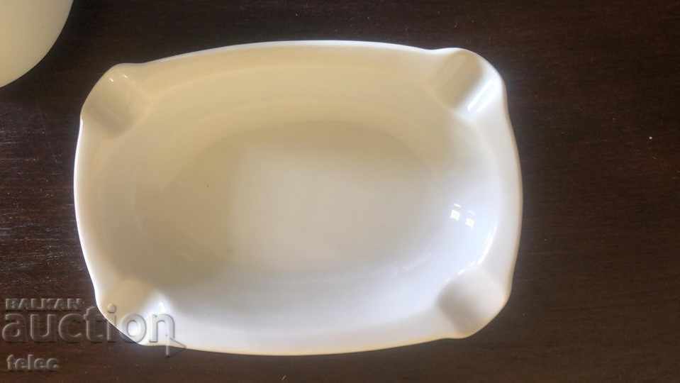 Auction  White porcelain set for coffee and ashtray, with markings