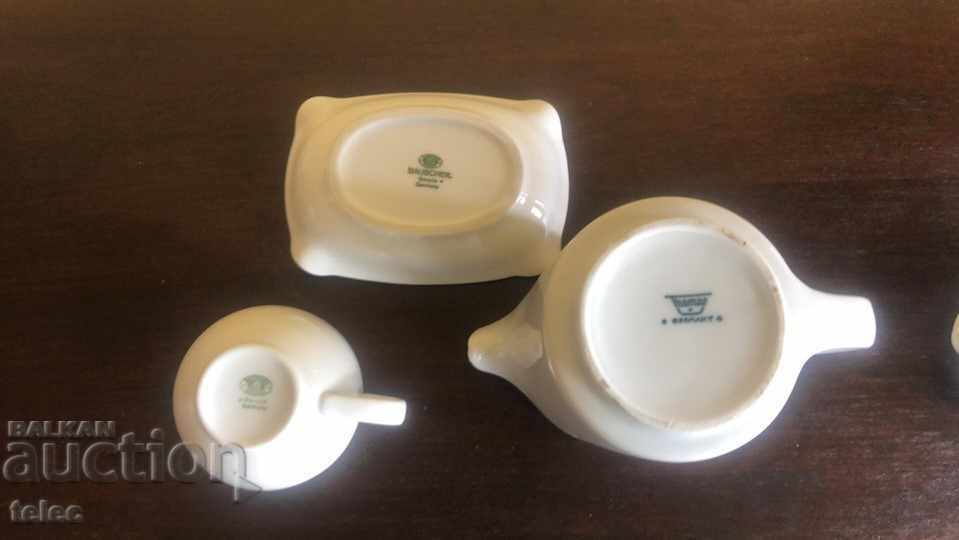 Delivery of White porcelain set for coffee and ashtray, with markings