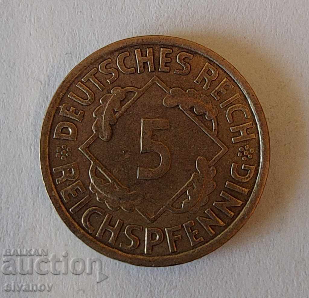 Germany 5 REICHSPFENNING Pfenning 1936 A # 845