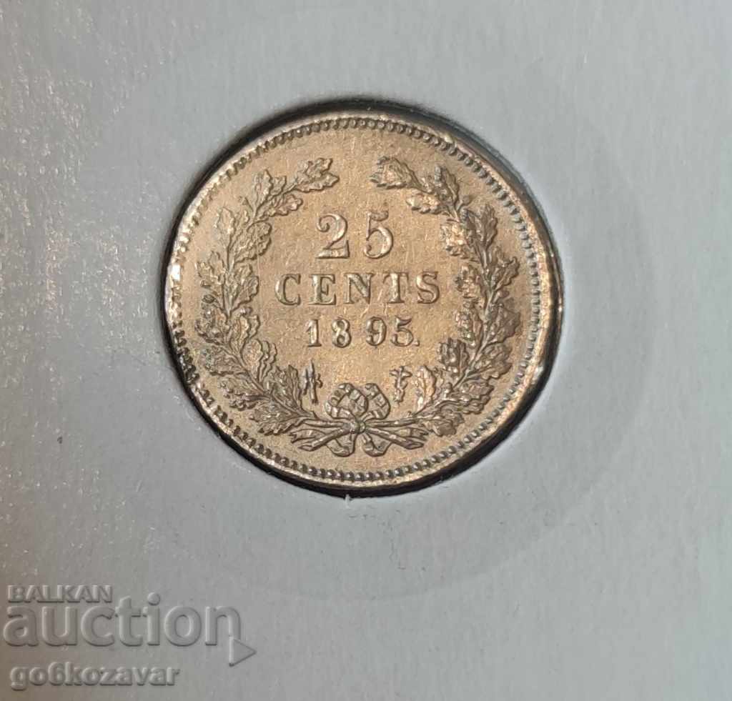 Netherlands 25 cents 1895 Silver! A little solder on the band! - 5 Netherlands 25 cents 1895 Silver! A little solder on the band! - 5