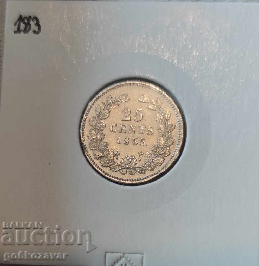 Netherlands 25 cents 1895 Silver! A little solder on the band! - 6 Netherlands 25 cents 1895 Silver! A little solder on the band! - 6
