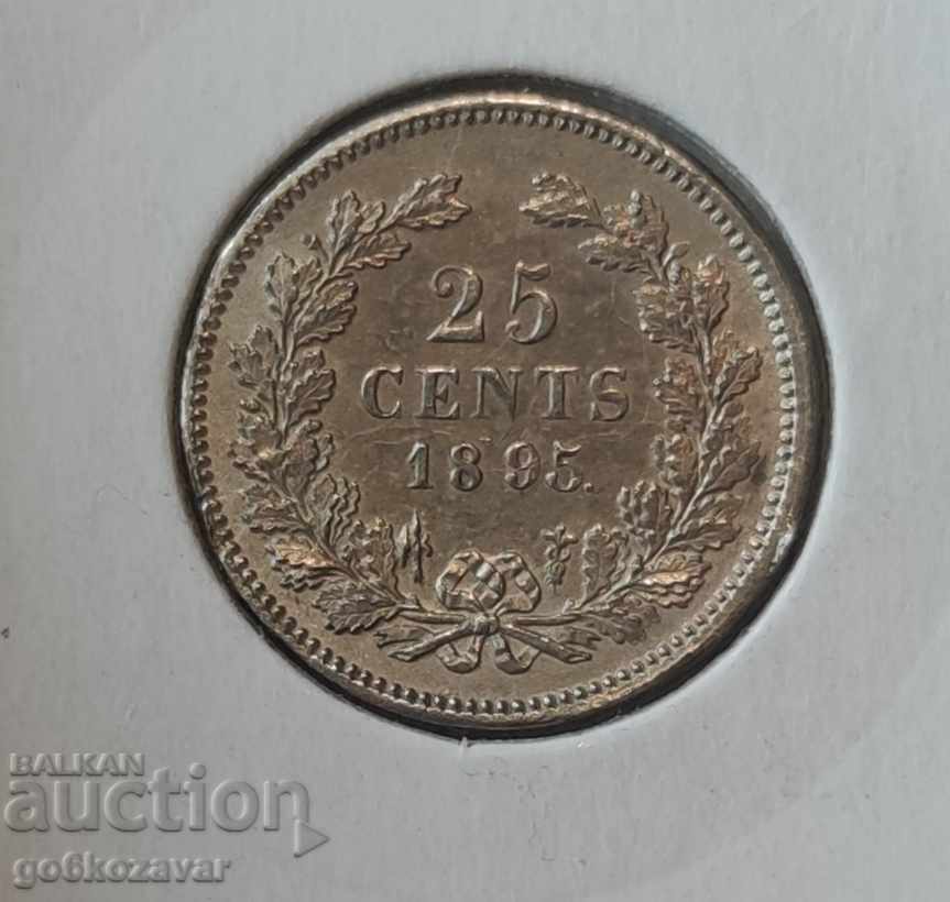 Netherlands 25 cents 1895 Silver! A little solder on the band!