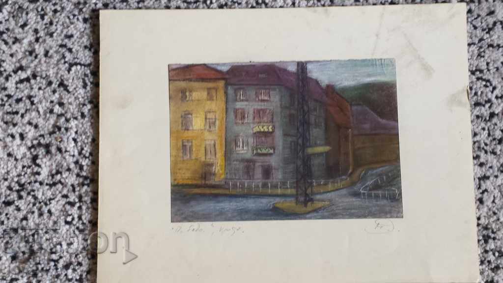 CITYSCAPE PAINTING "PO BABA" chalk / MARIA MEZHURECHKA with price 30.00 BGN | € 15.34 CITYSCAPE PAINTING "PO BABA" chalk / MARIA MEZHURECHKA with price 30.00 BGN | € 15.34