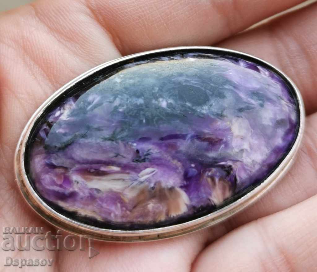 Silver Brooch from Natural Charoite
