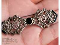 Silver Brooch with Onyx and Marcasiti