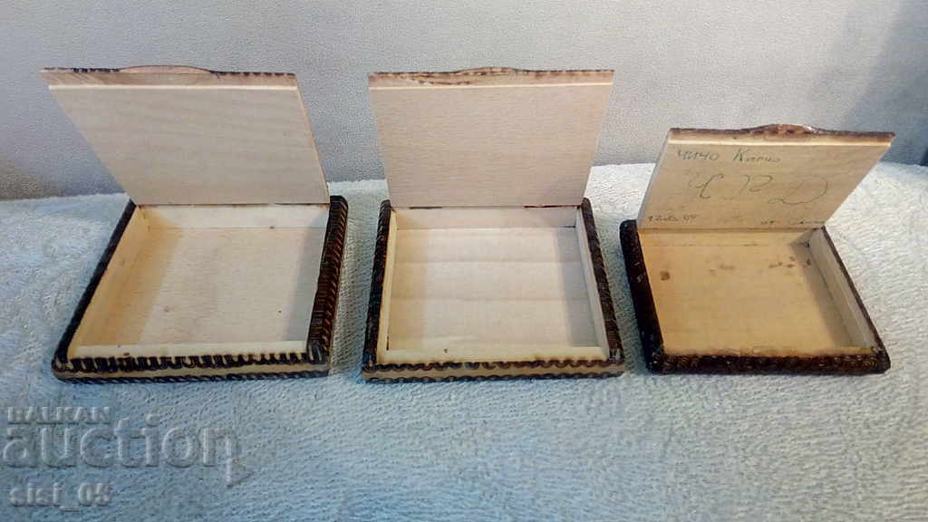 Auction  Old wooden box for cigarettes, cigarette case 3 pcs.