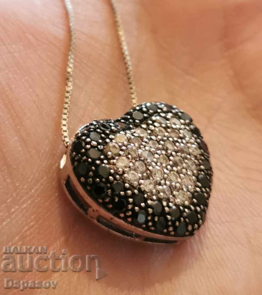 Silver Pendant Necklace Heart Zirconia