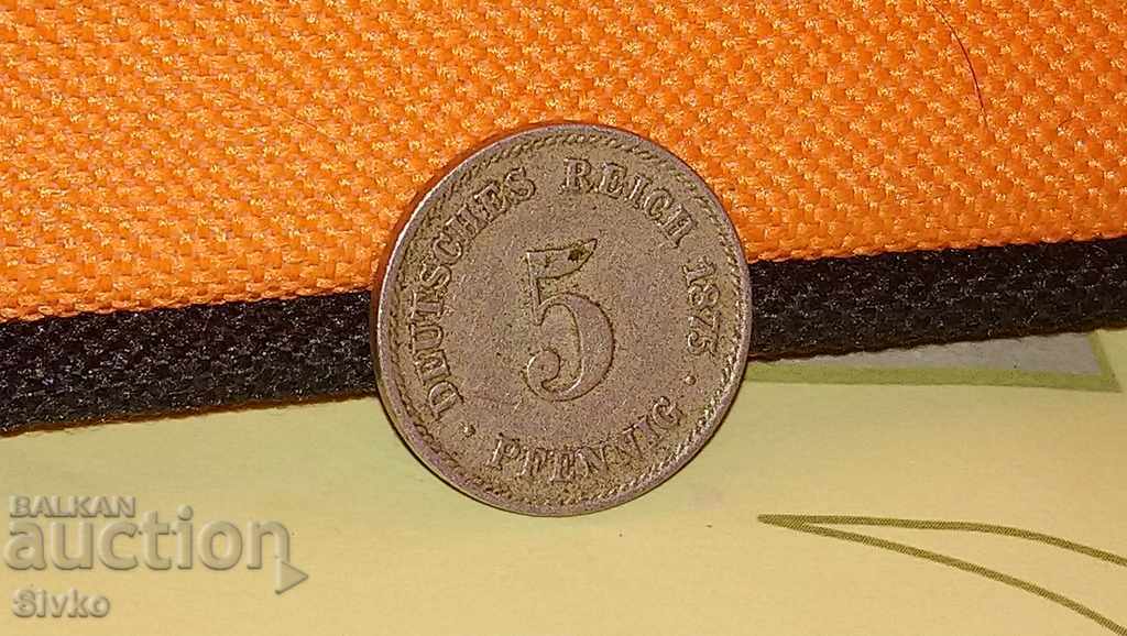 Коледно намаление Монета Германия 5 пфенига 1875 г.