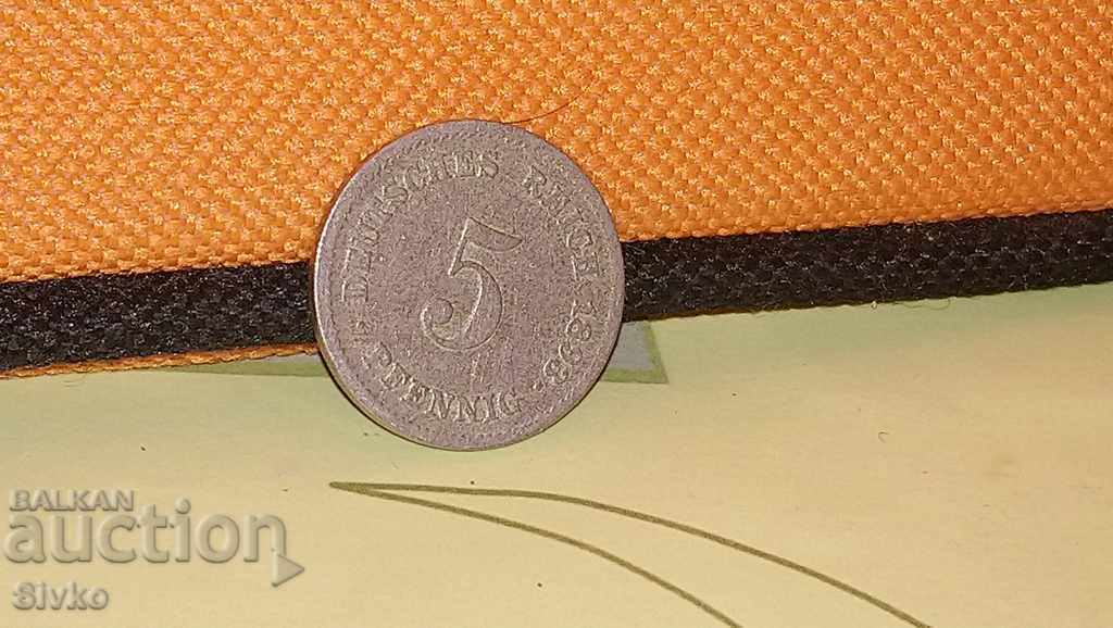 Коледно намаление Монета Германия 5 пфенинга 1893 г.