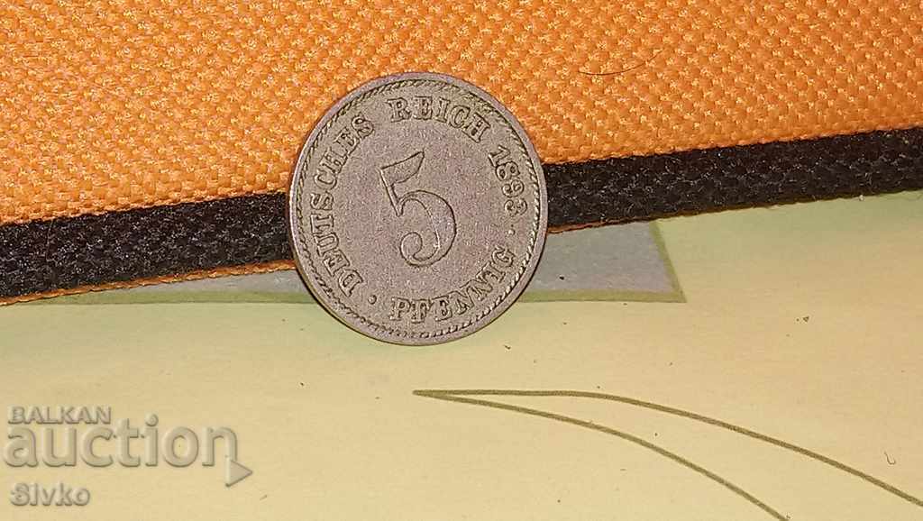 Коледно намаление Монета Германия 5 пфенига 1893 - 2