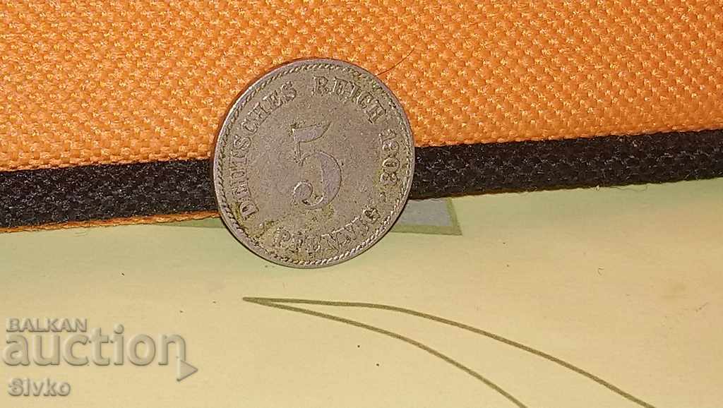 Коледно намаление Монета Германия 5 пфенига 1903