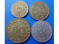 RS (21) Saarland Lot complet 10-20-50-100 Franci 1954 UNC