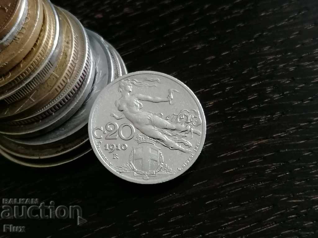 Монета - Италия - 20 чентесими | 1910г.