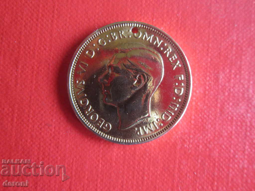 Incredible gilded medallion coin 1 Penny 1937 - 5 Incredible gilded medallion coin 1 Penny 1937 - 5