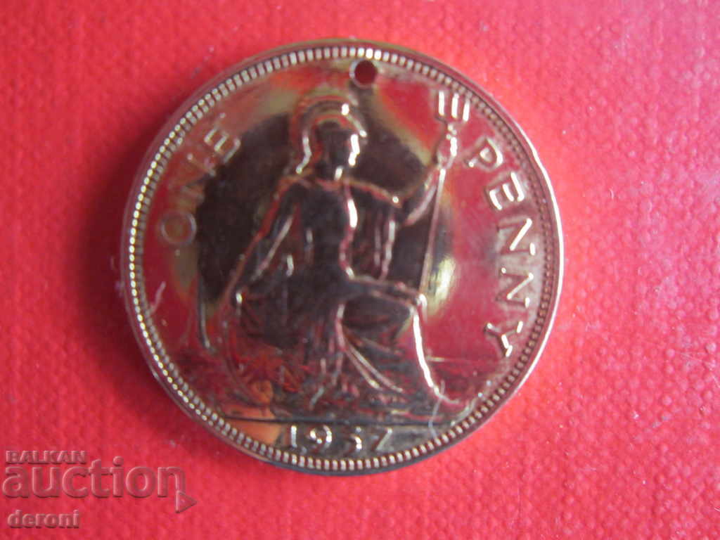 Incredible gilded medallion coin 1 Penny 1937 - 6 Incredible gilded medallion coin 1 Penny 1937 - 6