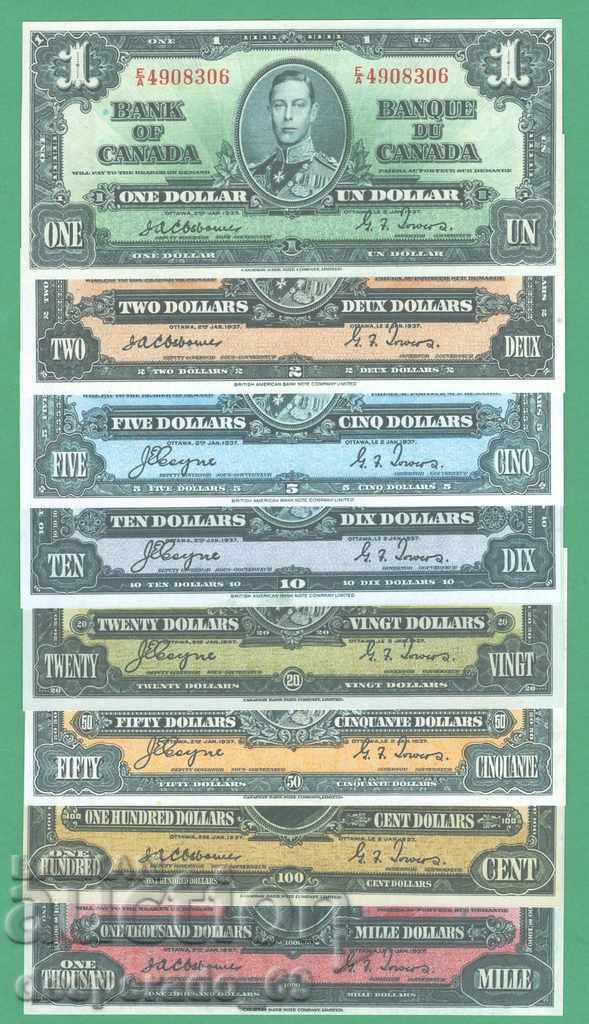 (¯`'•.¸(reproducere) CANADA 1937 UNC -8 buc. bancnote¸.•'´¯)