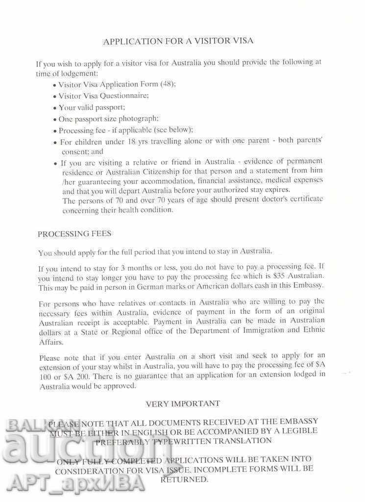 FORMS: VISA application for Australia! with price 18.50 BGN | € 9.46 FORMS: VISA application for Australia! with price 18.50 BGN | € 9.46