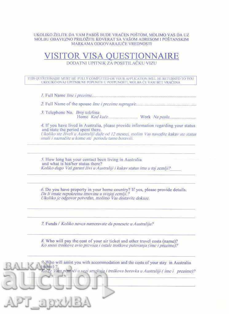 Auction FORMS: VISA application for Australia! Auction FORMS: VISA application for Australia!