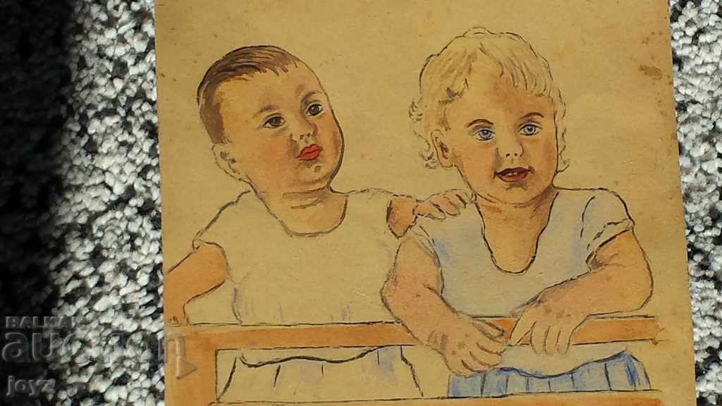 OLD PICTURE CHILDREN 40s watercolor / LILYANA NIKOLOVA with price 150.00 BGN | € 76.69 OLD PICTURE CHILDREN 40s watercolor / LILYANA NIKOLOVA with price 150.00 BGN | € 76.69