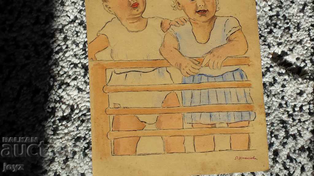 OLD PICTURE CHILDREN 40s watercolor / LILYANA NIKOLOVA - 5 OLD PICTURE CHILDREN 40s watercolor / LILYANA NIKOLOVA - 5