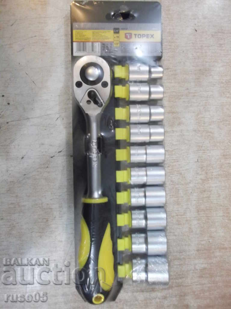 Ratchet set with 10 inserts * 1/2 "TOPEX 38D652 * with price 30.00 BGN | € 15.34 Ratchet set with 10 inserts * 1/2 "TOPEX 38D652 * with price 30.00 BGN | € 15.34