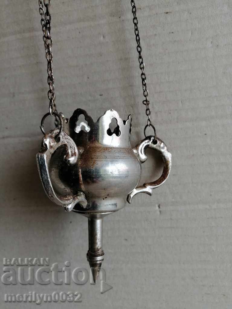 Old bronze oil lamp without a cup, icon, religion, cross Jesus - 6 Old bronze oil lamp without a cup, icon, religion, cross Jesus - 6