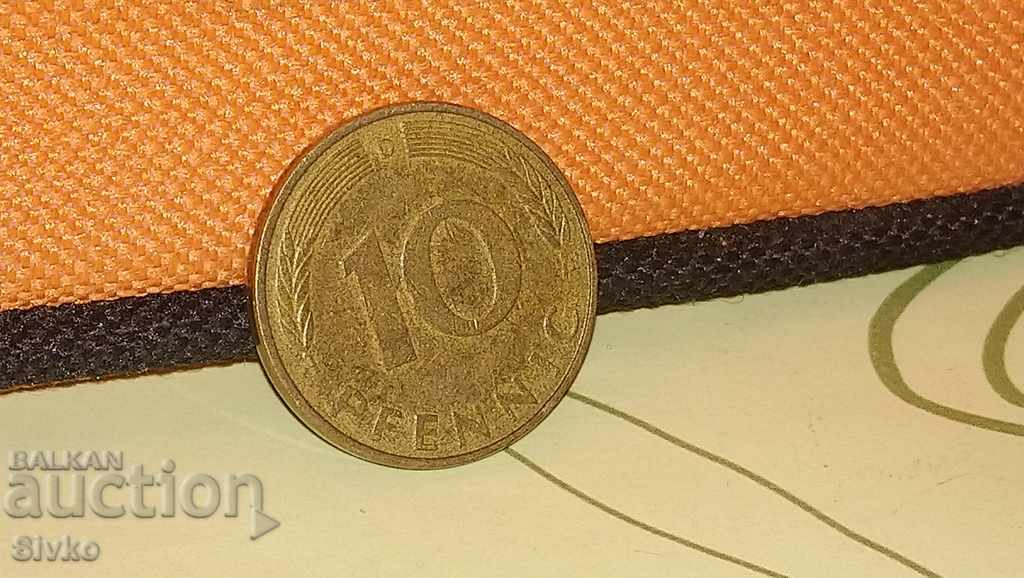Монета Германия 10 пфенинга 1991