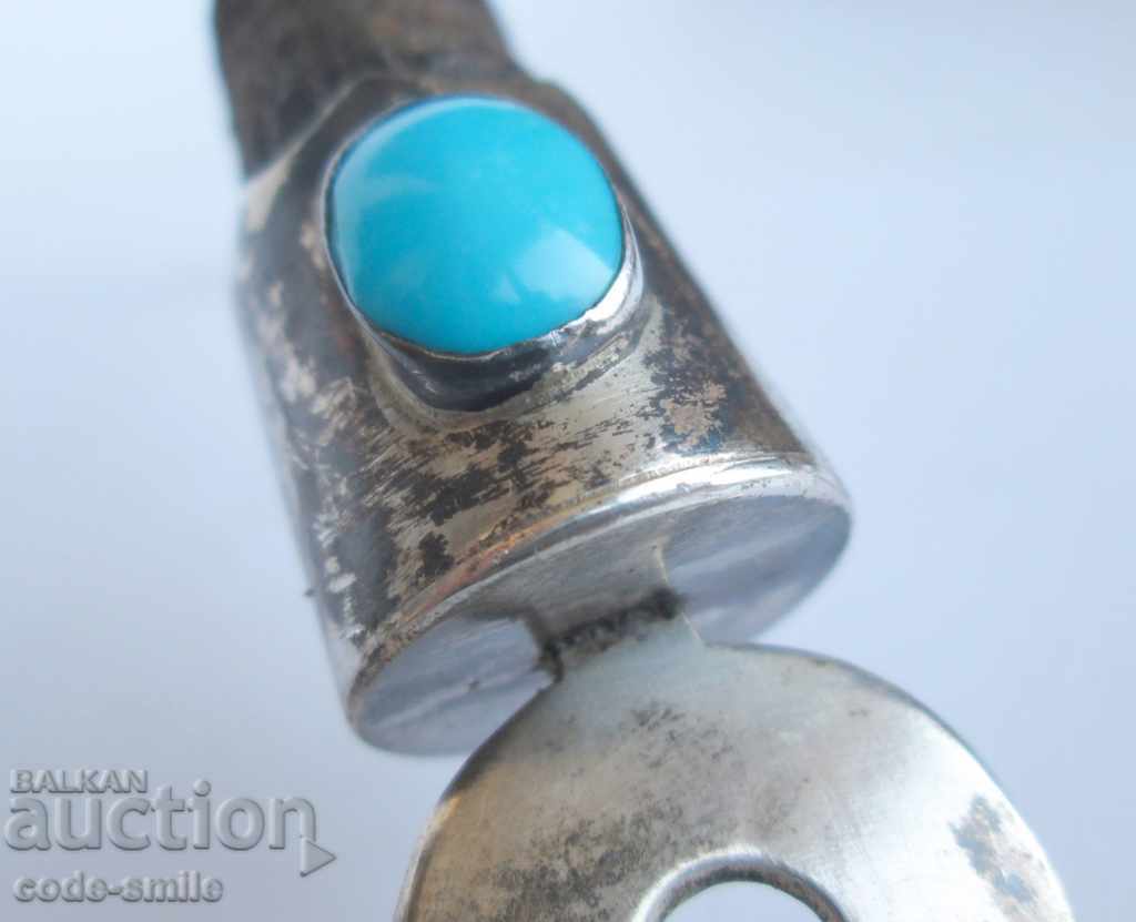 Unique old hunting silver fork silver stone horn - 6 Unique old hunting silver fork silver stone horn - 6