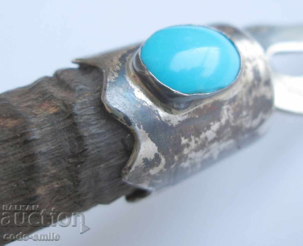 Unique old hunting silver fork silver stone horn - 7 Unique old hunting silver fork silver stone horn - 7