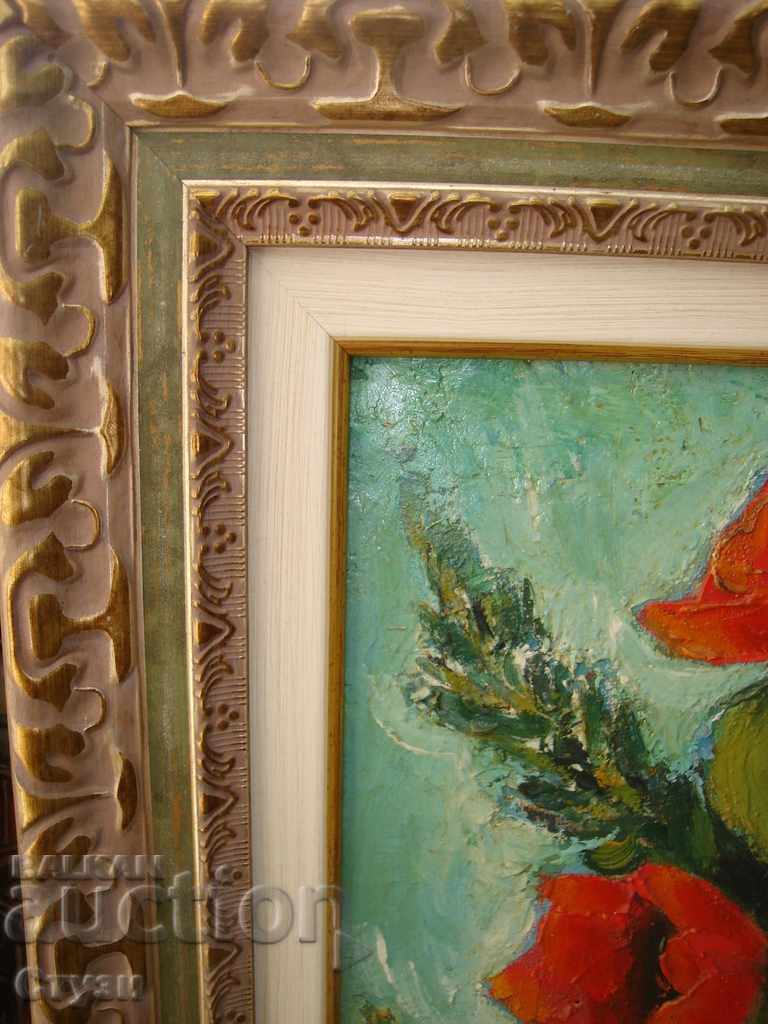 Old painting by I.Vasilev, "Vase with tulips", oil, 41x31 cm with price 180.00 BGN | € 92.03 Old painting by I.Vasilev, "Vase with tulips", oil, 41x31 cm with price 180.00 BGN | € 92.03