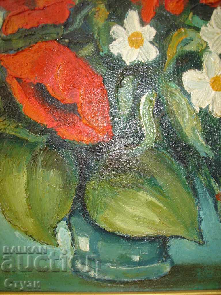 Old painting by I.Vasilev, "Vase with tulips", oil, 41x31 cm - 5 Old painting by I.Vasilev, "Vase with tulips", oil, 41x31 cm - 5