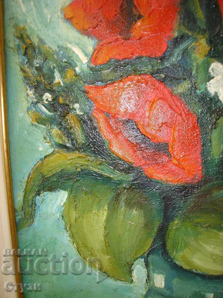 Old painting by I.Vasilev, "Vase with tulips", oil, 41x31 cm - 6 Old painting by I.Vasilev, "Vase with tulips", oil, 41x31 cm - 6