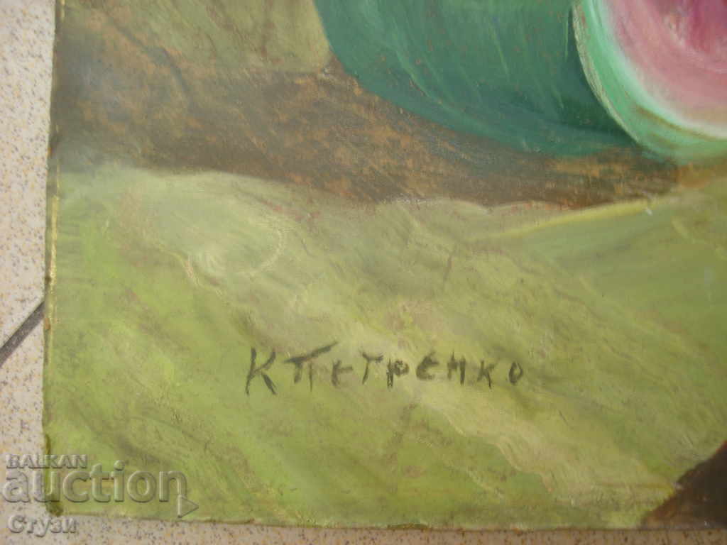 Tablou vechi, Natura moartă de K. Petrenko, ulei, 49,5x69,5 cm - 5