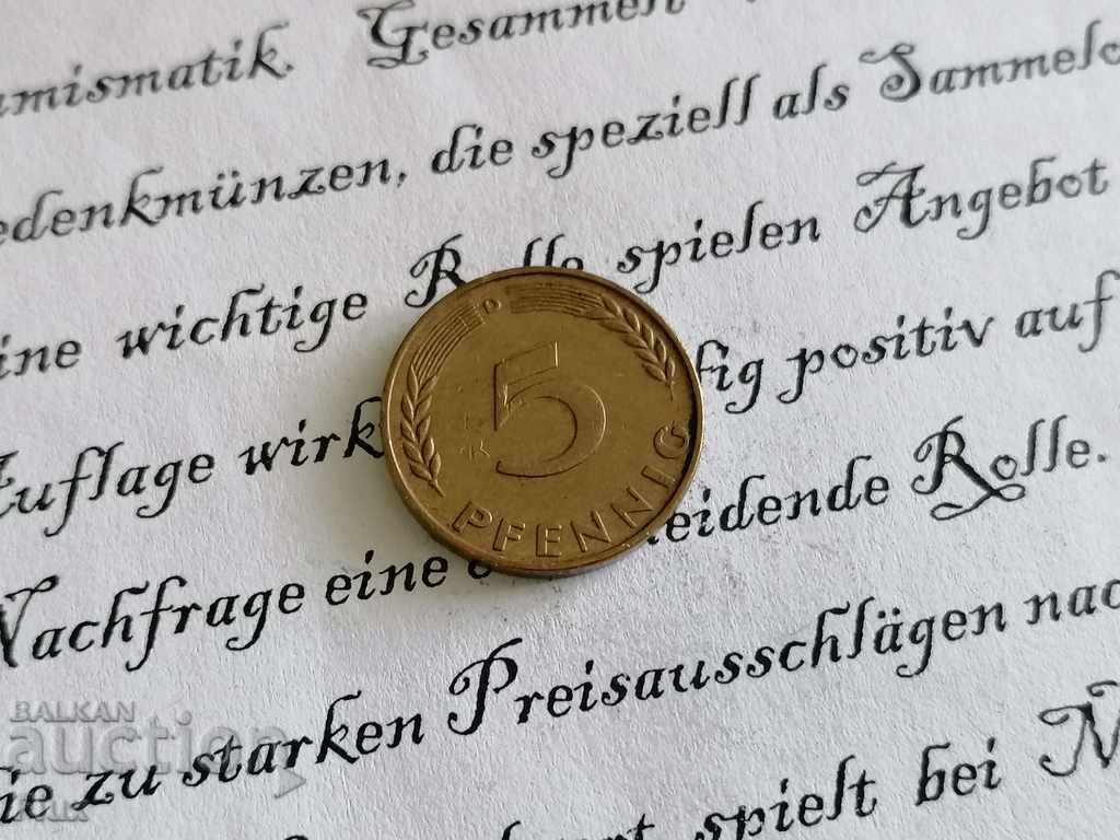 Монета - Германия - 5 пфенига | 1950г.; серия D