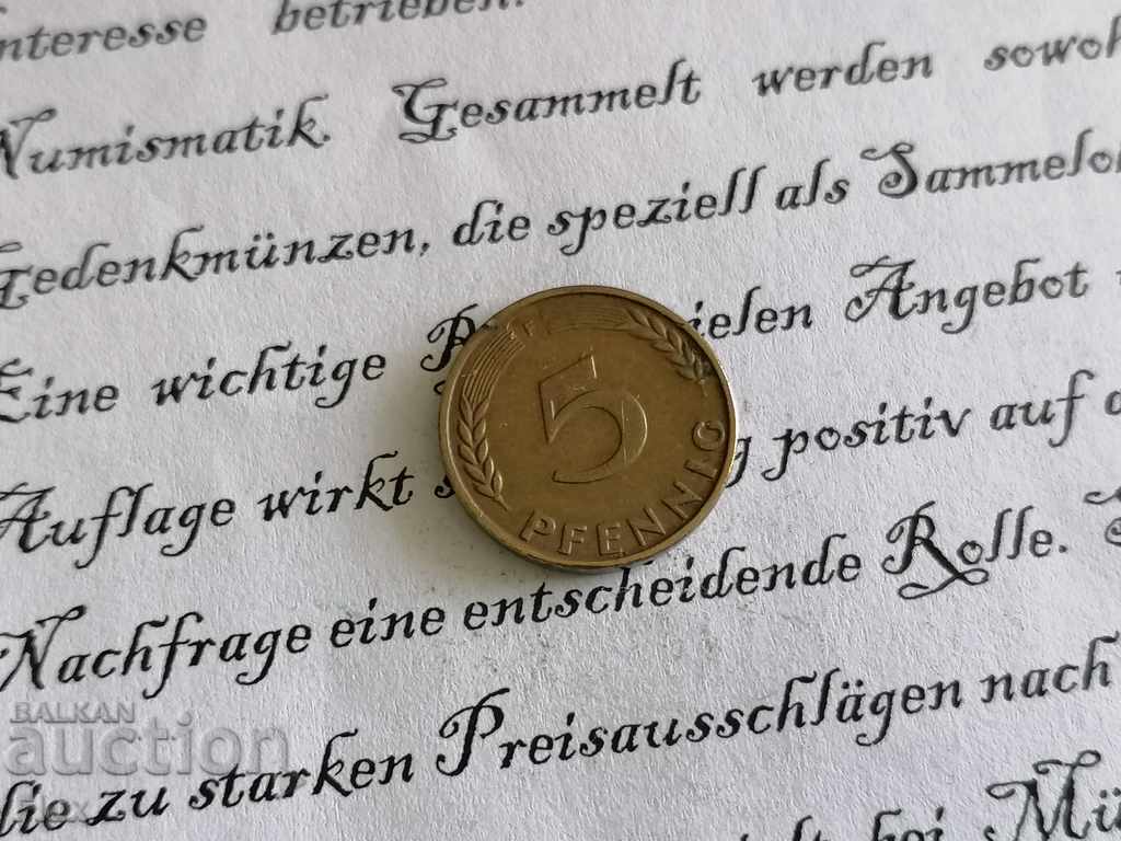 Moneda - Germania - 5 pfennigs 1950; Seria F