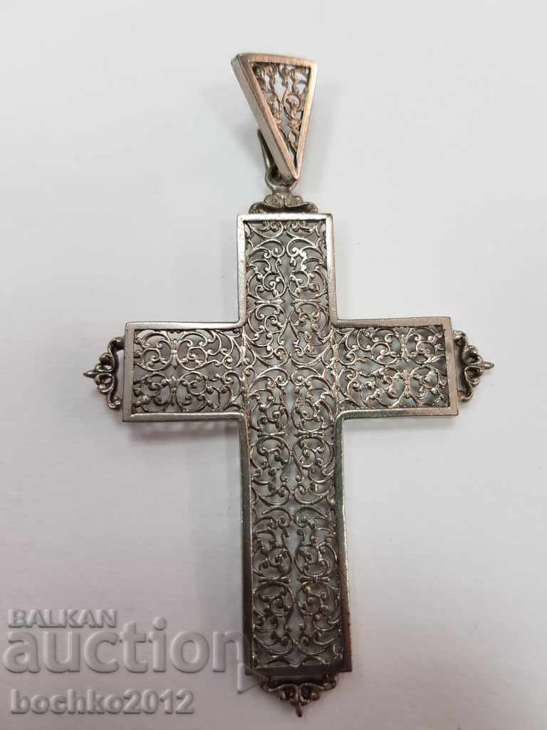 Красив ажурен стар кръст със сребристо никелово покритие