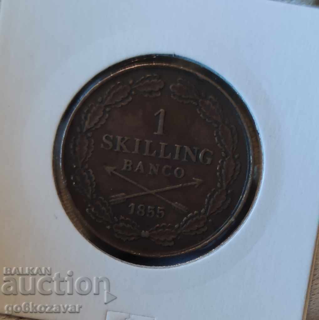 Sweden 1 skilling 1855 RRR, VERY RARE!!! - 5 Sweden 1 skilling 1855 RRR, VERY RARE!!! - 5