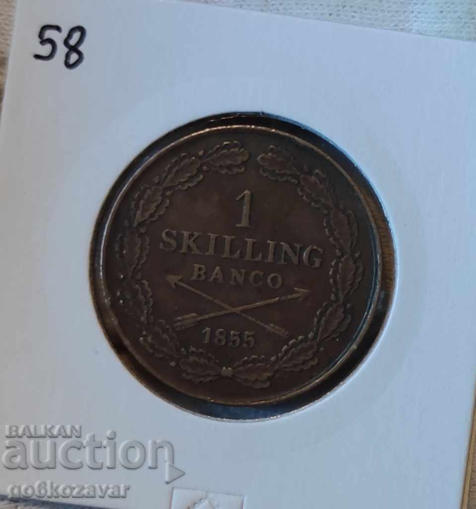 Sweden 1 skilling 1855 RRR, VERY RARE!!! - 7