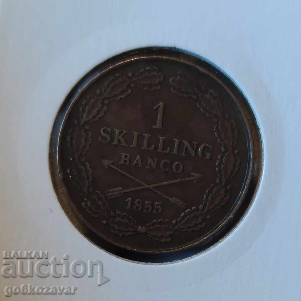Sweden 1 skilling 1855 RRR, VERY RARE!!!