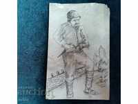 Стара ръчно рисувана картичка - юнак , хайдутин