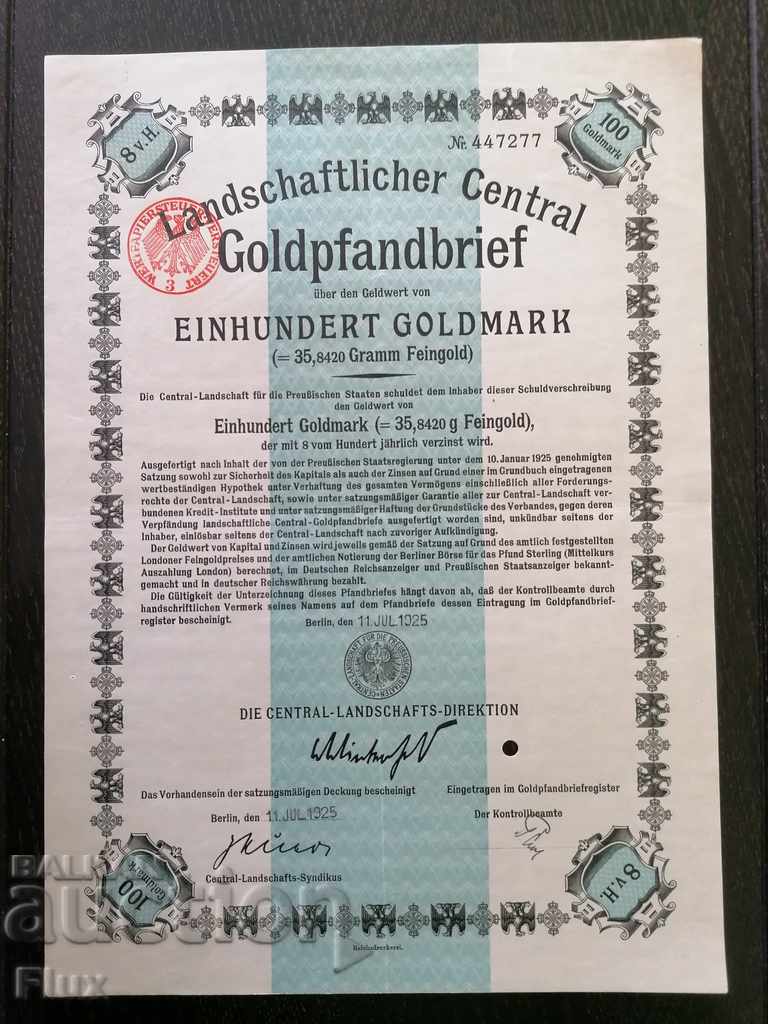 Reich bond 8% on 100 gold marks 1925 with price 35.00 BGN | € 17.90 Reich bond 8% on 100 gold marks 1925 with price 35.00 BGN | € 17.90