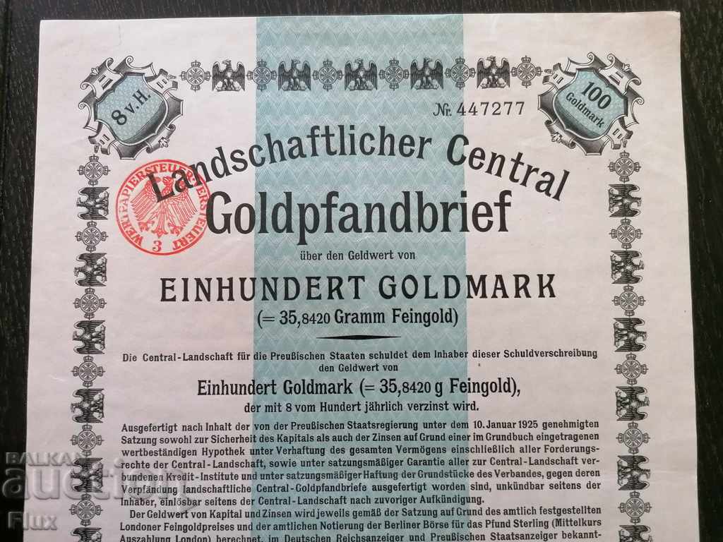 Auction Reich bond 8% on 100 gold marks 1925 Auction Reich bond 8% on 100 gold marks 1925