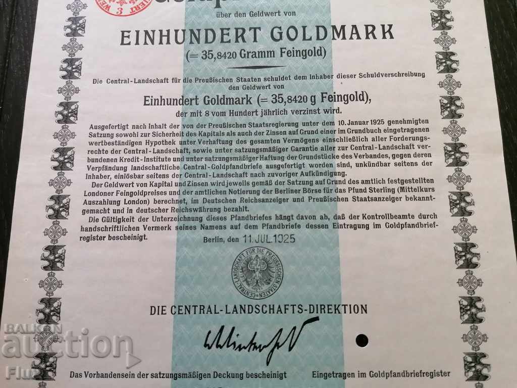 Reich bond 8% on 100 gold marks 1925 - 5 Reich bond 8% on 100 gold marks 1925 - 5