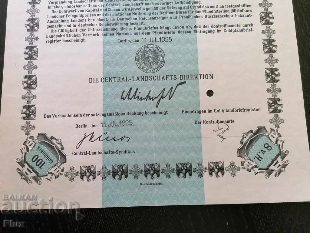 Reich bond 8% on 100 gold marks 1925 - 6 Reich bond 8% on 100 gold marks 1925 - 6