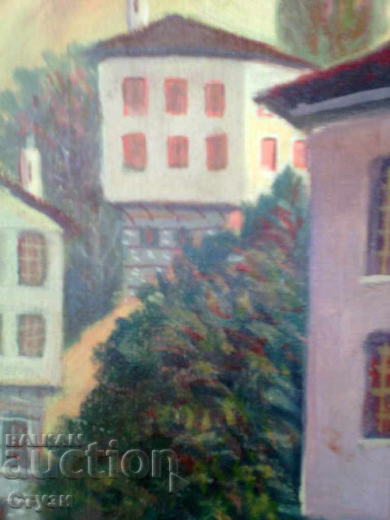 Painting by Kl. Zaharieva "City landscape", oil, 40.5 x 20.5 cm with price 80.00 BGN | € 40.90