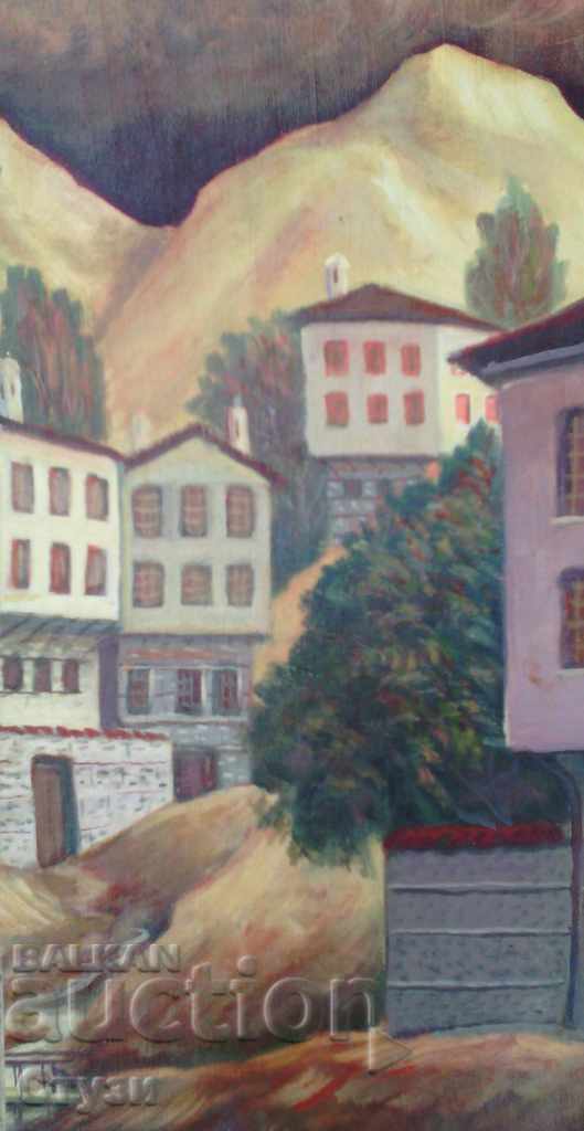 Painting by Kl. Zaharieva "City landscape", oil, 40.5 x 20.5 cm